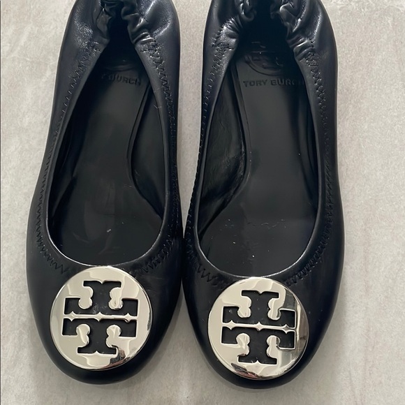 Tory Burch Shoes - Tory Burch Black Leather Flats with Iconic Medallion